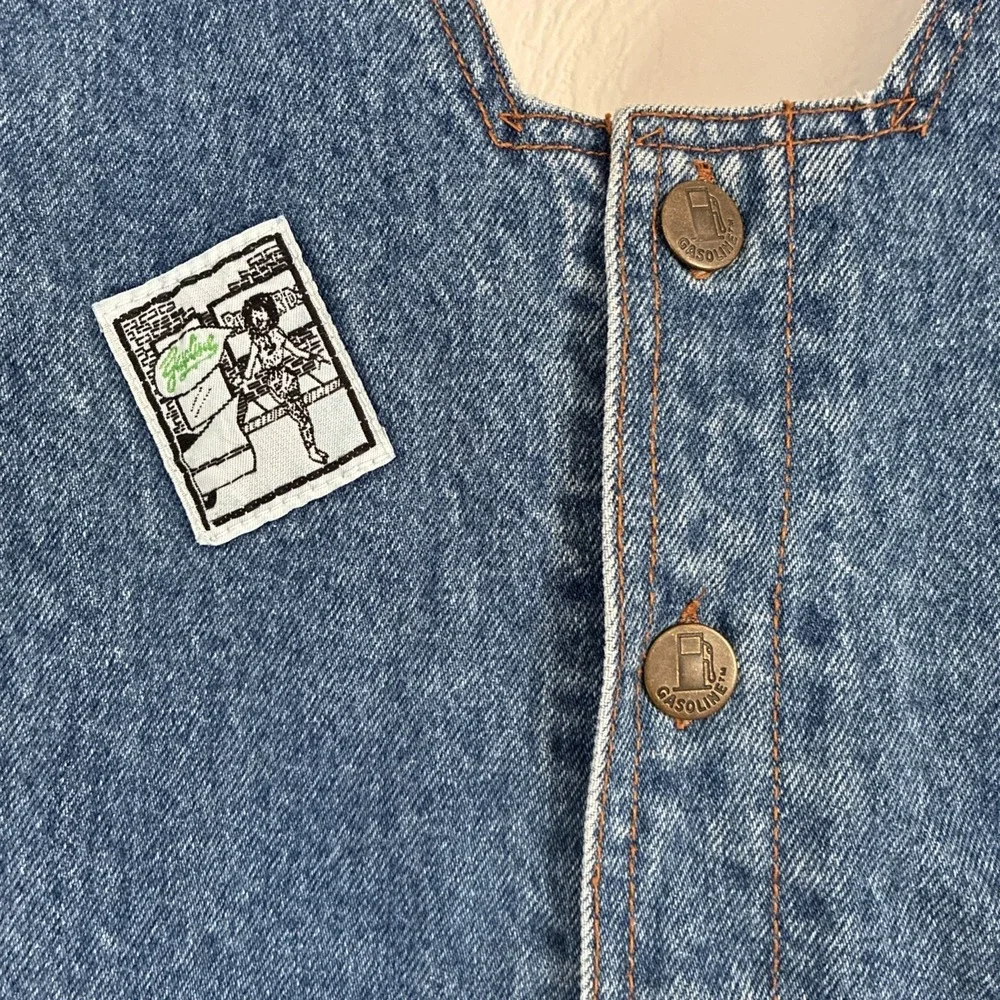 Vtg 80s Gasoline Jean Overalls Size Small Juniors Patches Denim  Boho Festival - Picture 3 of 14